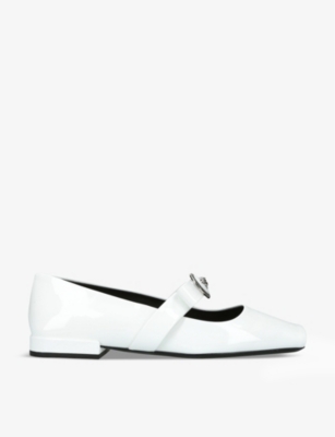 Shop Versace Women's White Peep-toe Medusa-plaque Leather Mary Janes