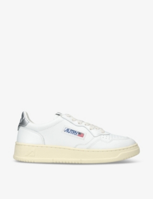 Autry 'medalist' White Low Top Sneakers With Black Contrasting Heel Tab In Leather Woman In Silver