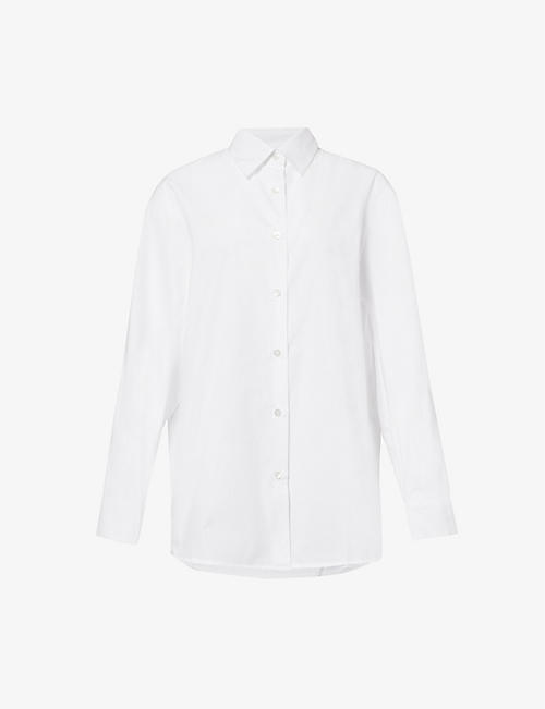 DRIES VAN NOTEN: Curved-hem long-sleeve cotton-poplin shirt