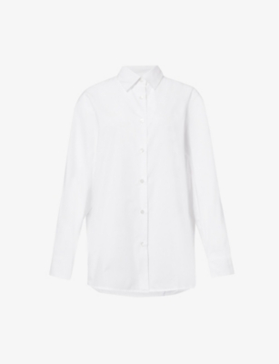 Dries Van Noten Womens White Curved-hem Long-sleeve Cotton-poplin Shirt