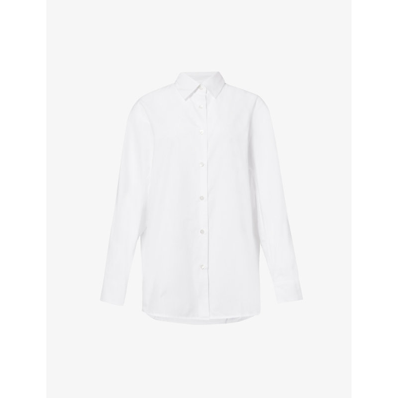 Dries Van Noten Womens White Curved-hem Long-sleeve Cotton-poplin Shirt