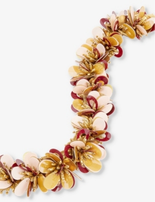 Shop Dries Van Noten Floral Bead-embellished Woven Necklace In Pink