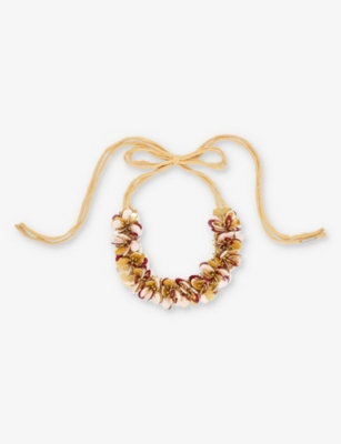 Dries Van Noten Womens Pink Floral Bead-embellished Woven Necklace