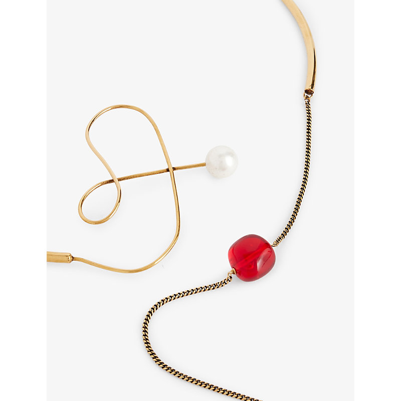 Shop Dries Van Noten Wave Brass And Freshwater Pearl Necklace In Red