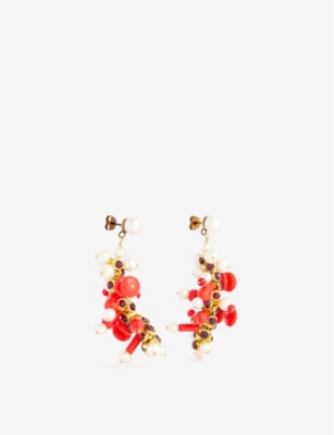 Shop Dries Van Noten Drop Beaded Metal Earrings In Red
