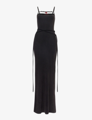 Shop Ottolinger Women's Black Wash Charmed Heart-embellished Stretch-organic Cotton Maxi Dress
