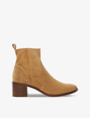 Dune Mens Tan-suede Heeled Almond-toe Suede Ankle Boots