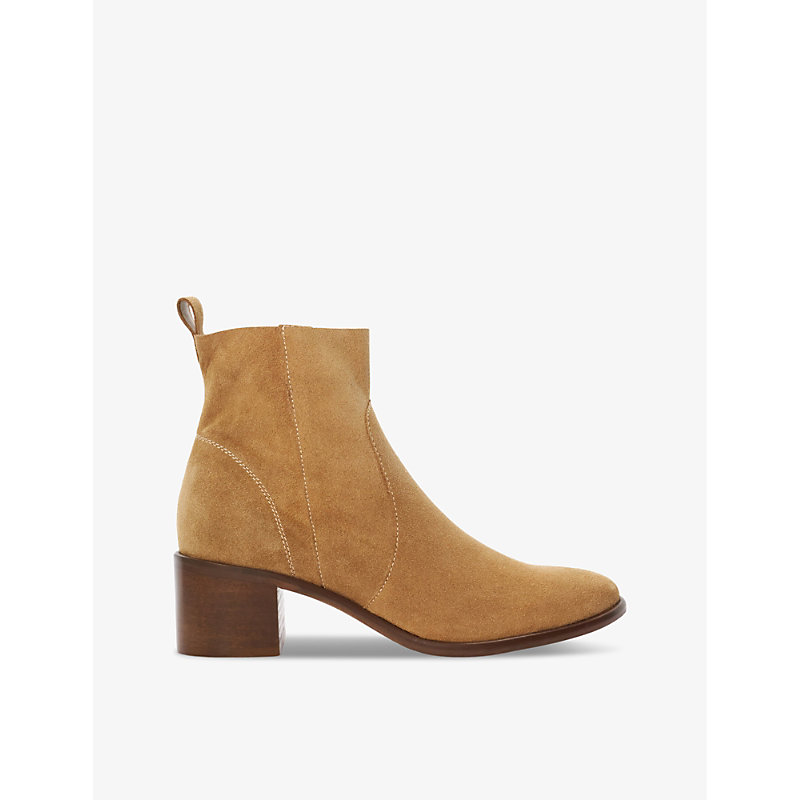 Dune Mens Tan-suede Heeled Almond-toe Suede Ankle Boots