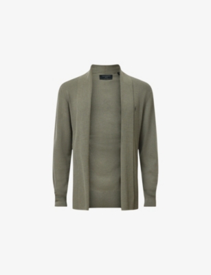 Allsaints Mens Dusky Green Mode Ramskull-embroidered Merino-wool Cardigan Xs In Green