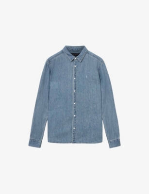 ALLSAINTS: Gleason logo-embroidered regular-fit denim shirt