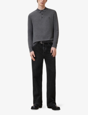 Allsaints Mens Mode Merino Slim-fit Wool Polo Shirt Monument Grey Xl In Monument Grey