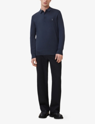 Allsaints Mens  Mode Merino Slim-fit Wool Polo Shirt In Navy Blue