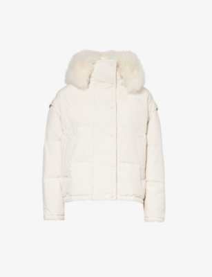 Yves Salomon White Belted Down Jacket In Flocon