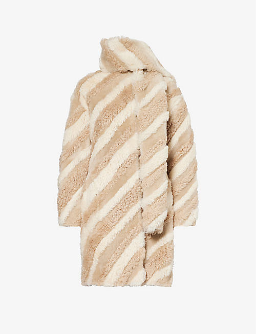 YVES SALOMON: Mix stripe-pattern regular-fit shearling coat
