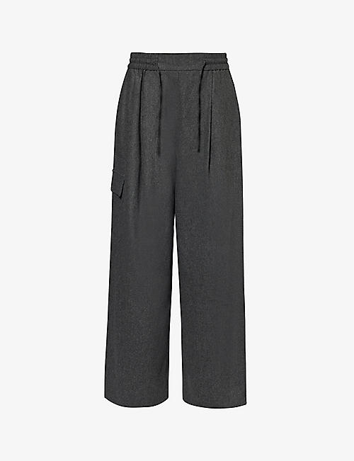 YVES SALOMON: Flannel slip-pocket mid-rise wide-leg wool-blend trousers