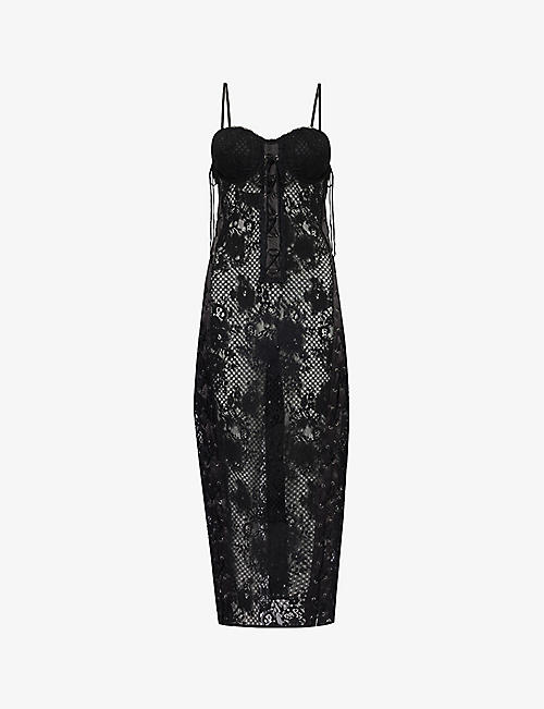 SINEAD GOREY: Floral-pattern slim-fit lace midi dress