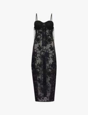 Shop Sinead Gorey Women's Black Floral-pattern Slim-fit Lace Midi Dress