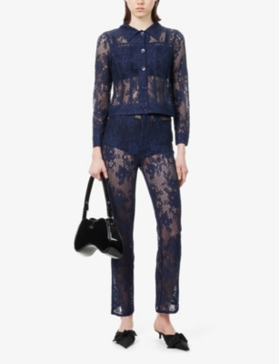 Shop Sinead Gorey Women's Vy Floral-pattern Chest-pocket Lace Jacket In Navy
