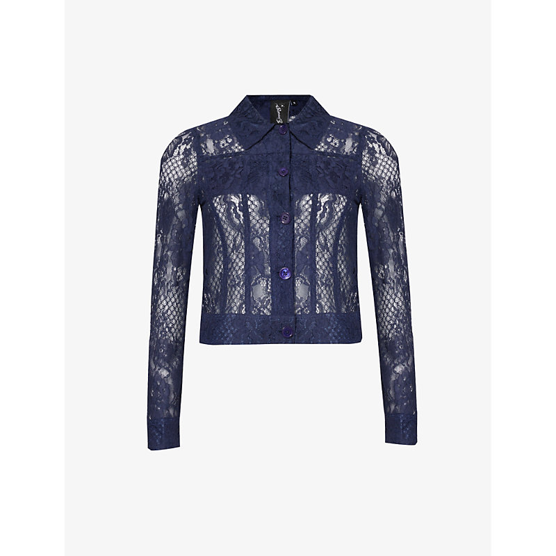 Sinead Gorey Womens Navy Floral-pattern Chest-pocket Lace Jacket