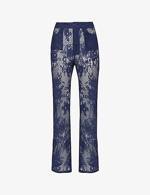 SINEAD GOREY: Straight-leg high-rise slim-fit lace trousers