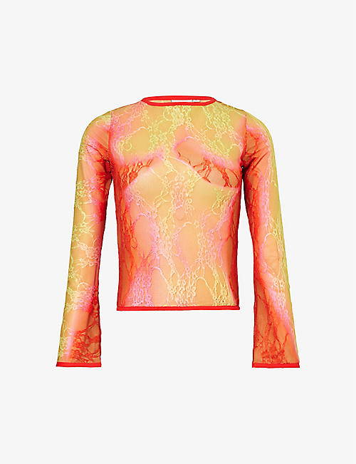 SINEAD GOREY: Gradient-pattern long-sleeved lace top