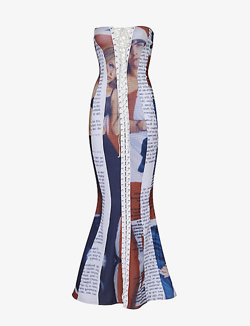 SINEAD GOREY: Graphic-print slim-fit stretch-woven maxi dress