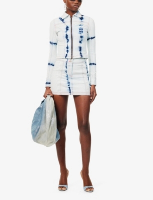 Shop Sinead Gorey Acid-wash Slim-fit Stretch-cotton Mini Skirt In White