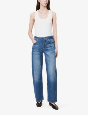 Shop Frame Women's Pearl District Wide-leg Mid-rise Recycled-denim Jeans