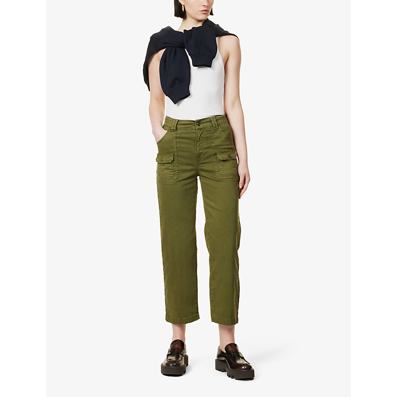 Shop Frame Women's Washed Winter Moss Utility Relaxed-fit High-rise Stretch-cotton Trousers