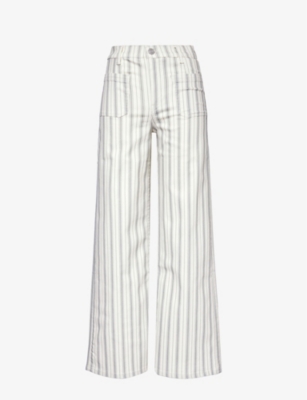 Frame Womens Sage Multi Striped Wide-leg High-rise Stretch-denim Jeans