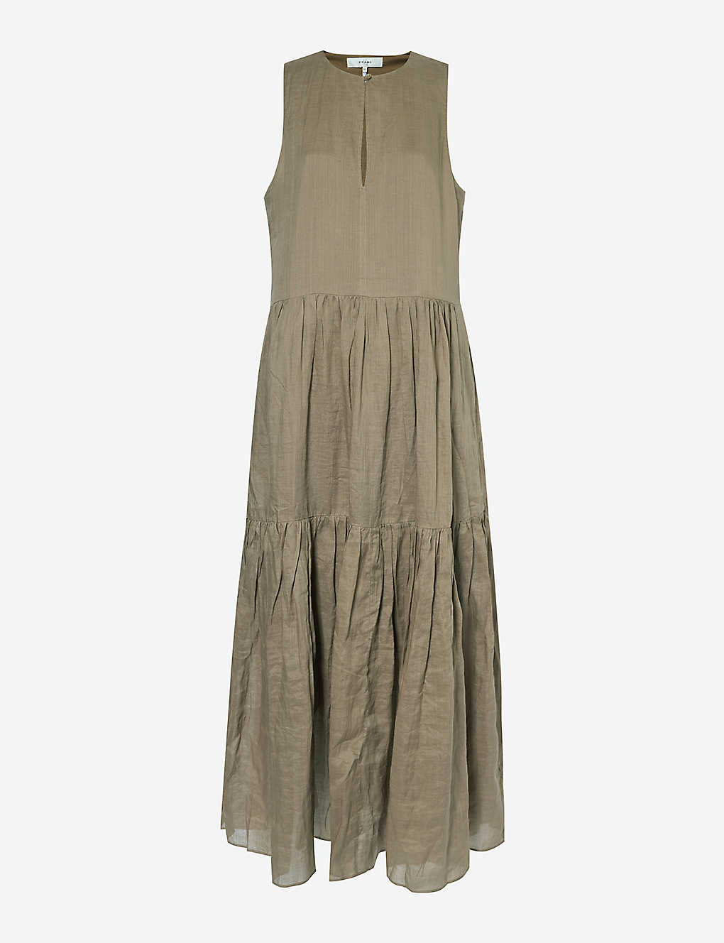 Frame Womens Cypress Tiered Sleeveless Ramie Midi Dress In Khaki/olive