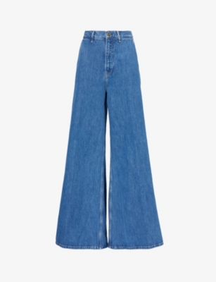 Shop Frame Womens Ocean Drive Contrast-stitch Wide-leg Mid-rise Recycled Denim Jeans