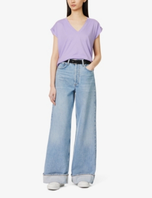 Shop Frame Women's Lilac Easy V-neck Cotton-jersey T-shirt