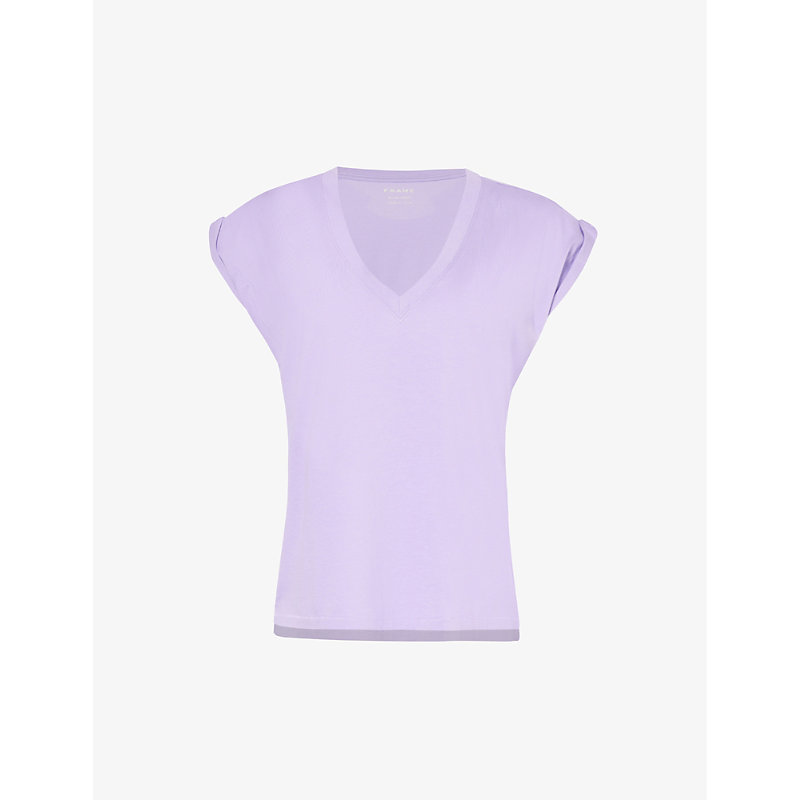 Shop Frame Easy V-neck Cotton-jersey T-shirt In Lilac