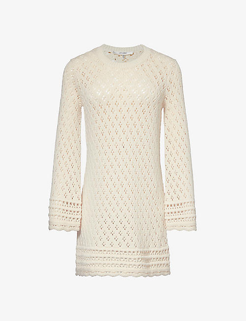 FRAME: Scallop-trim round-neck cotton and silk-blend knitted mini dress