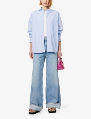 Shop Frame Womens Chambray Blue Patch-pocket Cotton-poplin Shirt
