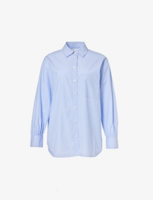 Shop Frame Womens Chambray Blue Patch-pocket Cotton-poplin Shirt