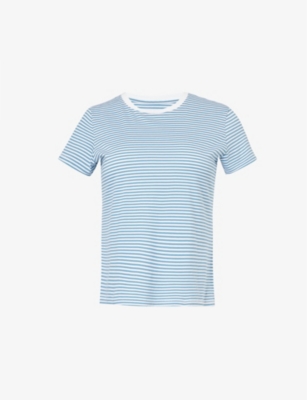 Shop Frame Women's Sky Bluestriped Cotton-jersey T-shirt In Sky Blue Multi