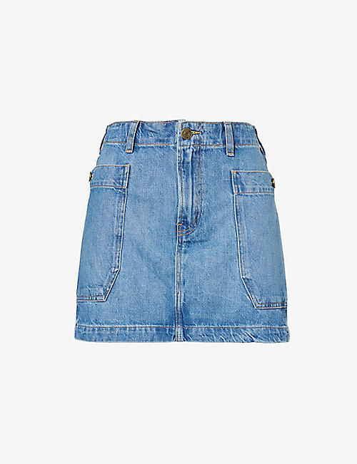 FRAME: Patch-pocket recycled denim-blend mini skirt