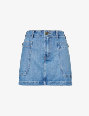Shop Frame Patch-pocket Recycled Denim-blend Mini Skirt In Sonata