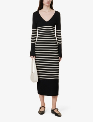 Shop Pretty Lavish Womens Black & White Stripe Vanessa Striped Knitted Maxi Dress