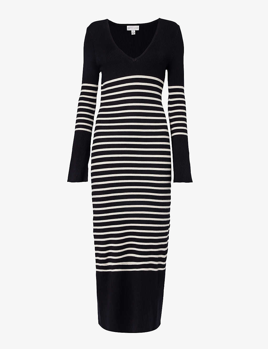 Pretty Lavish Vanessa Striped Knitted Maxi Dress In Black & White Stripe