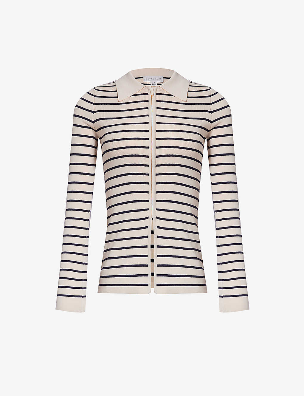 Pretty Lavish Avery Striped Zip-through Knitted Top In Cream & Navy