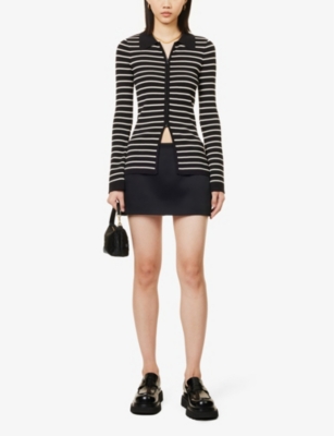 Shop Pretty Lavish Women's Black & Cream Stripe-pattern Slim-fit Knitted Top
