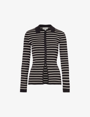Shop Pretty Lavish Women's Black & Cream Stripe-pattern Slim-fit Knitted Top