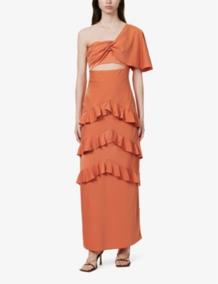 Shop Pretty Lavish Women's Terraotta Romilly One-shoulder Cut-out Printed Satin Maxi Dress