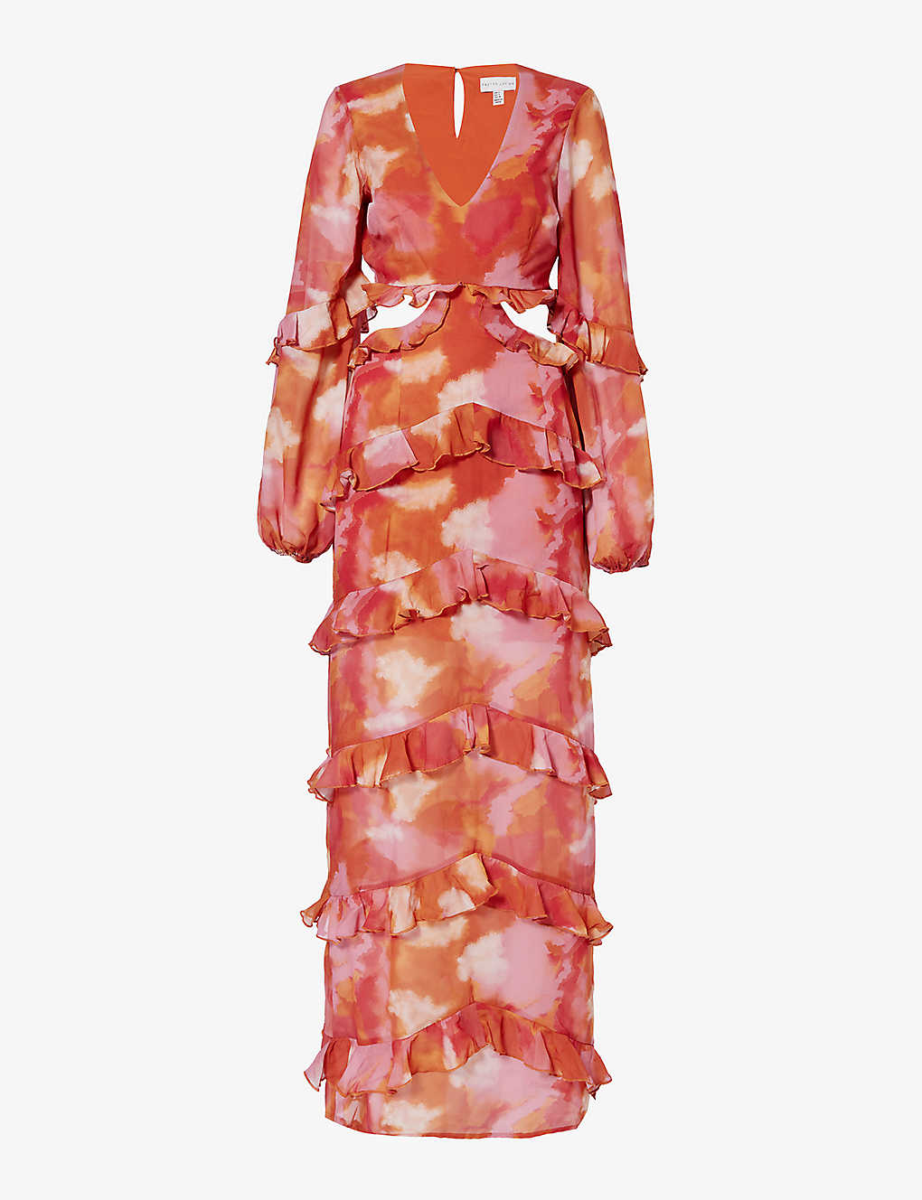 Pretty Lavish Womens Abstract Watercolour Evie Cut-out Ruffle-trim Chiffon Maxi Dress In Multi