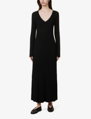 Shop Pretty Lavish Women's Black Scarlett Waist-tie Knitted Midi Dress