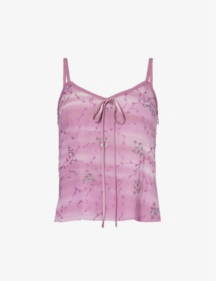 Tanner Fletcher Womens Mauve Floral Cecily Sequin-embellished Silk Top