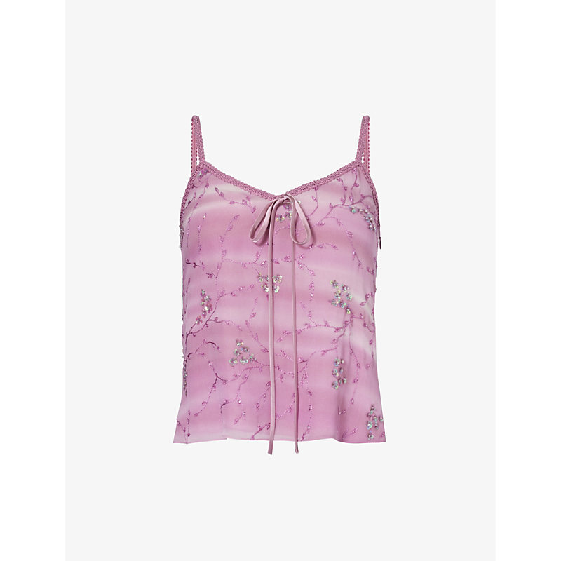 Tanner Fletcher Womens Mauve Floral Cecily Sequin-embellished Silk Top
